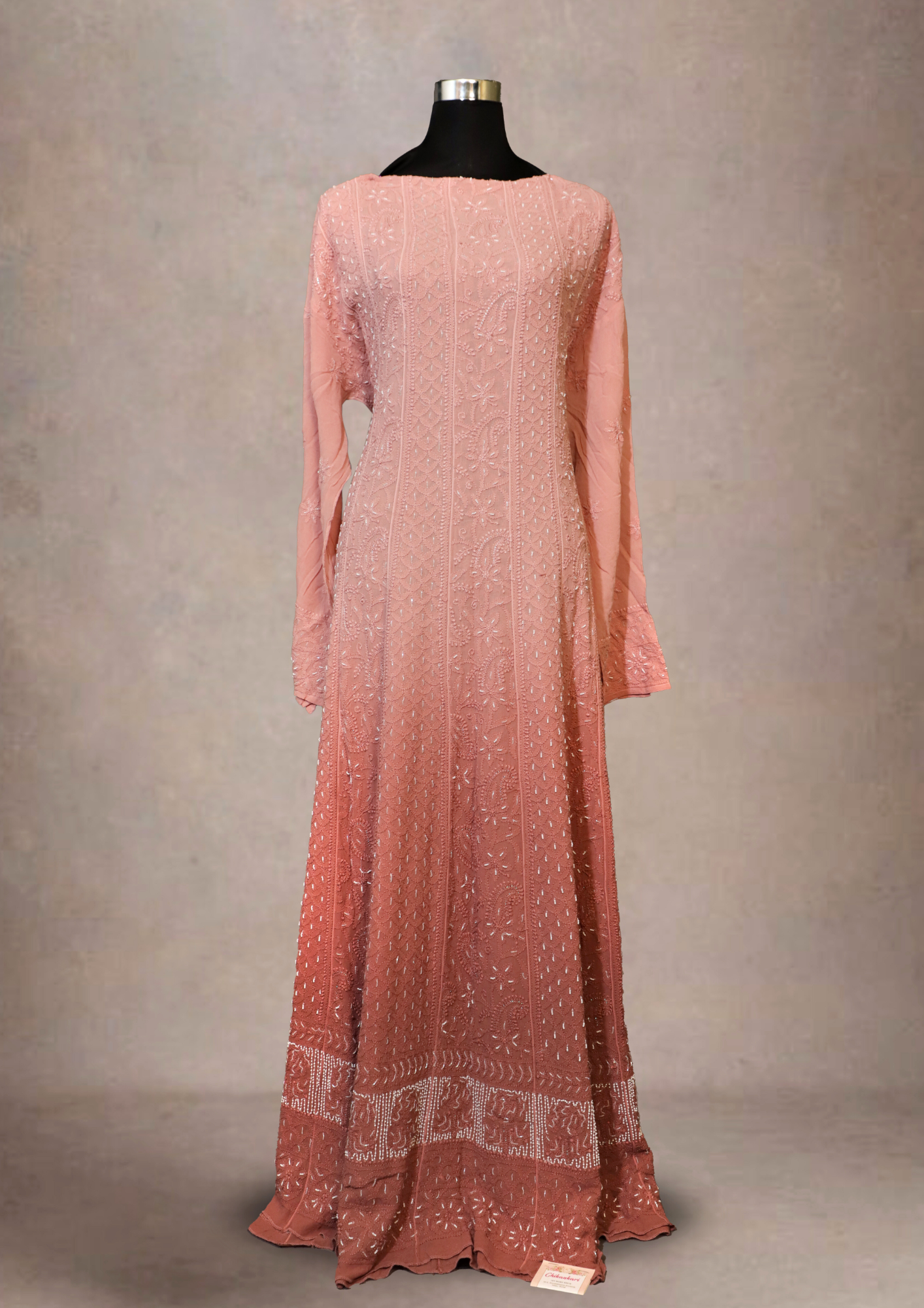 Ombré Pure Viscose Georgette Anarkali Dress With Thread And Pearl Work