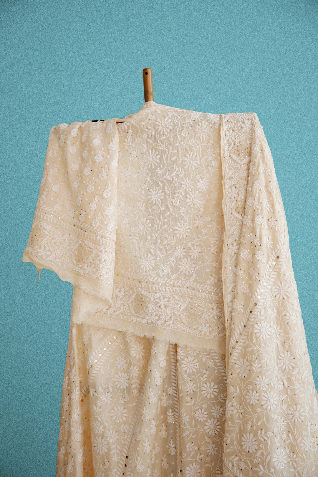 Pure Tussar Silk Lehenga With Thread And Mukaish Work