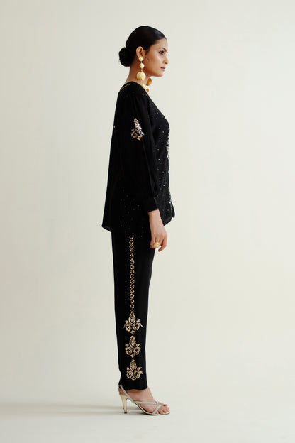 Black Co-ord Set In Pure Chanderi Silk With Mukaish Work