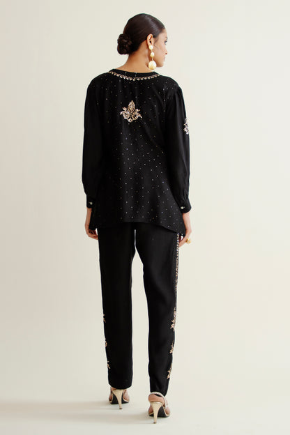 Black Co-ord Set In Pure Chanderi Silk With Mukaish Work