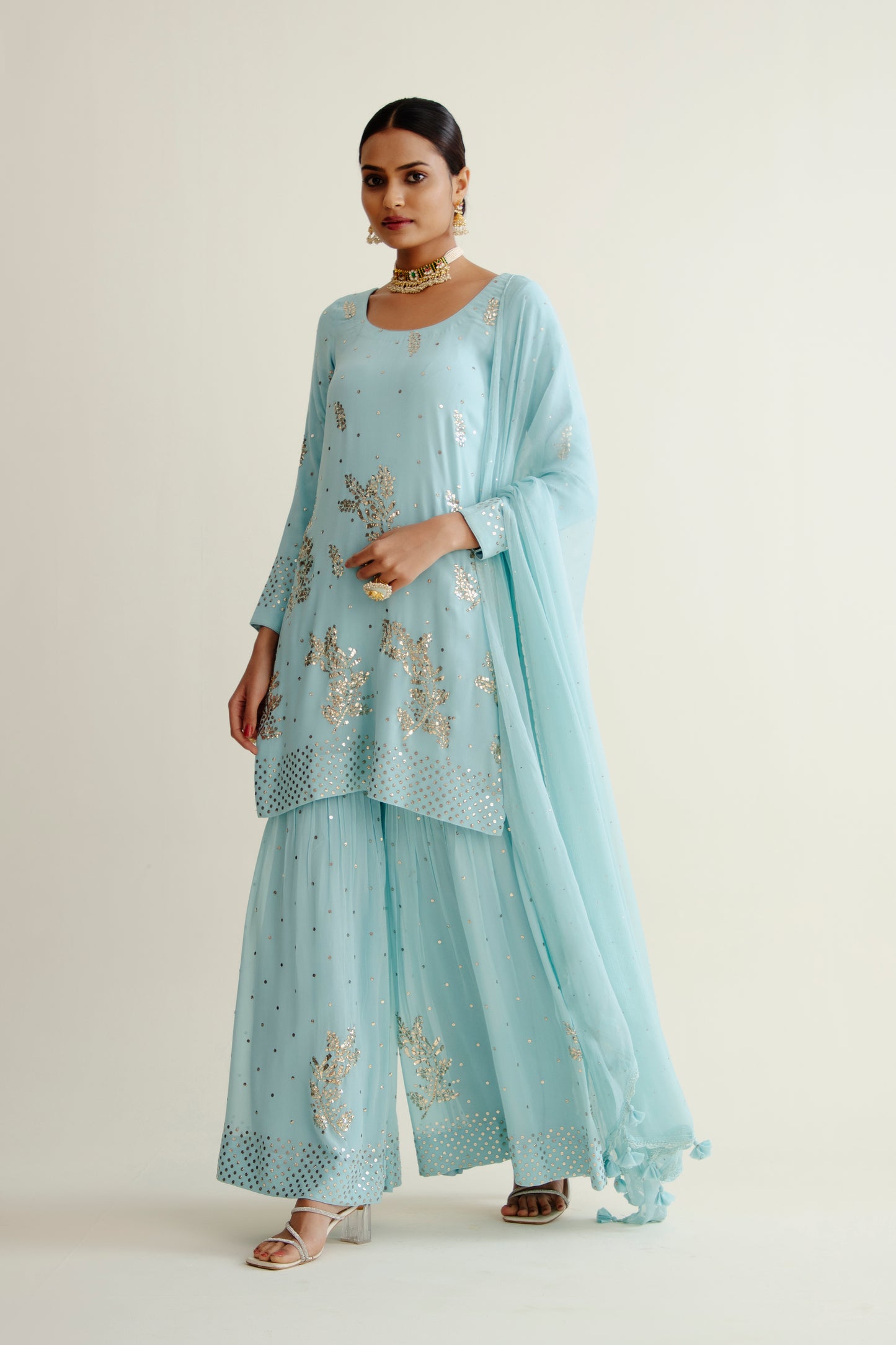 Dyeable Pure Georgette Garara Set With Mukaish Work