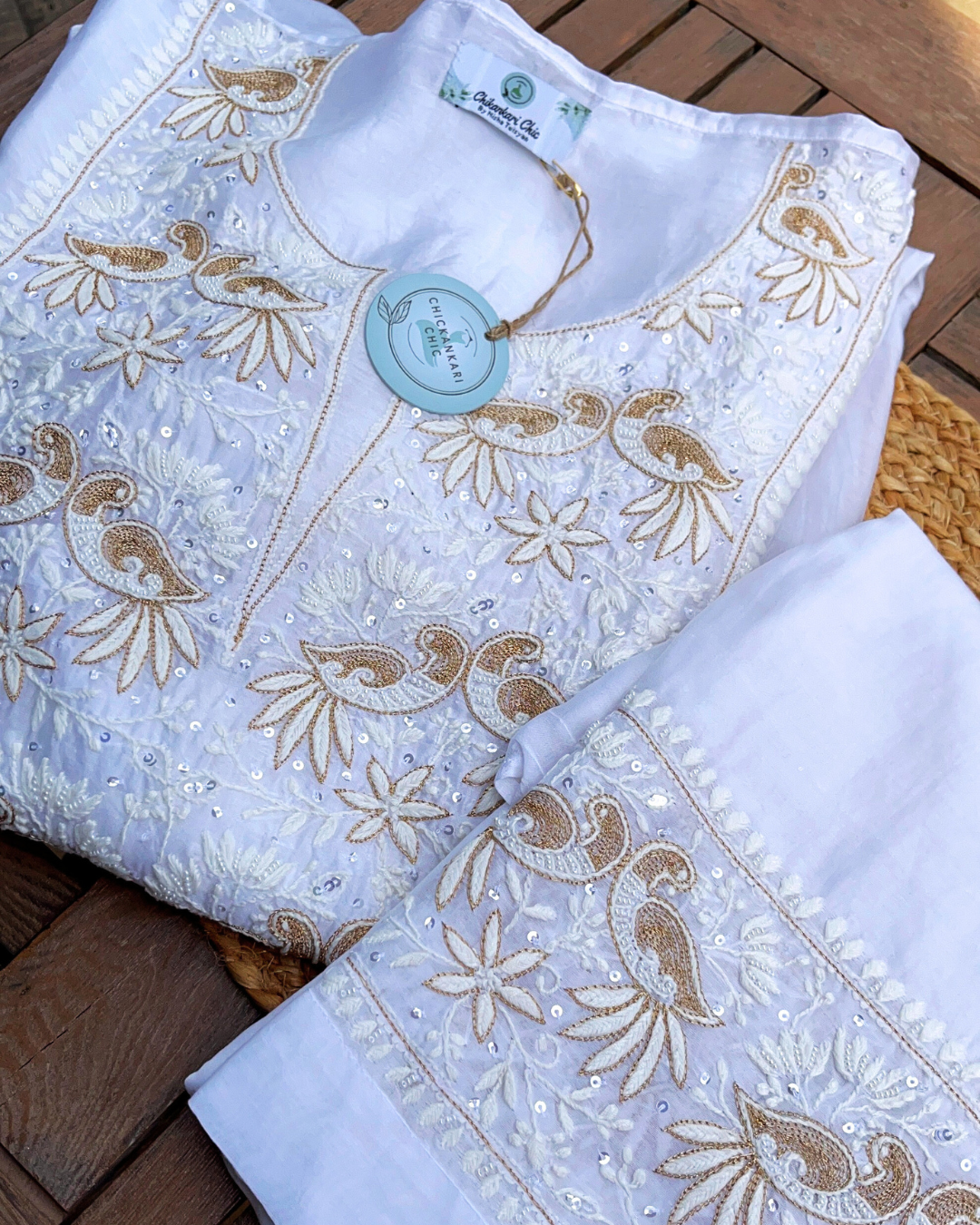 Italian Silk Chanderi Co-ord Set With Chikankari and Embellishment