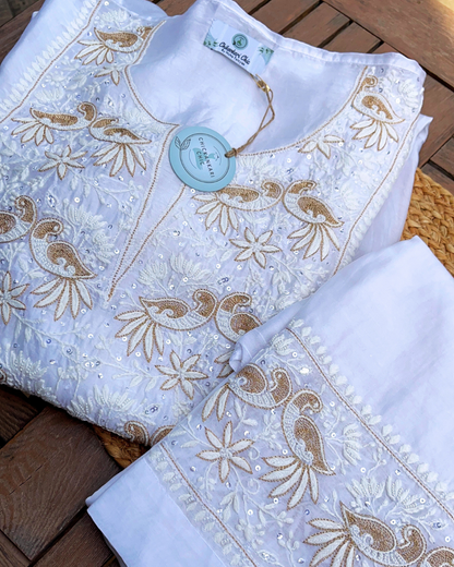 Italian Silk Chanderi Co-ord Set With Chikankari and Embellishment