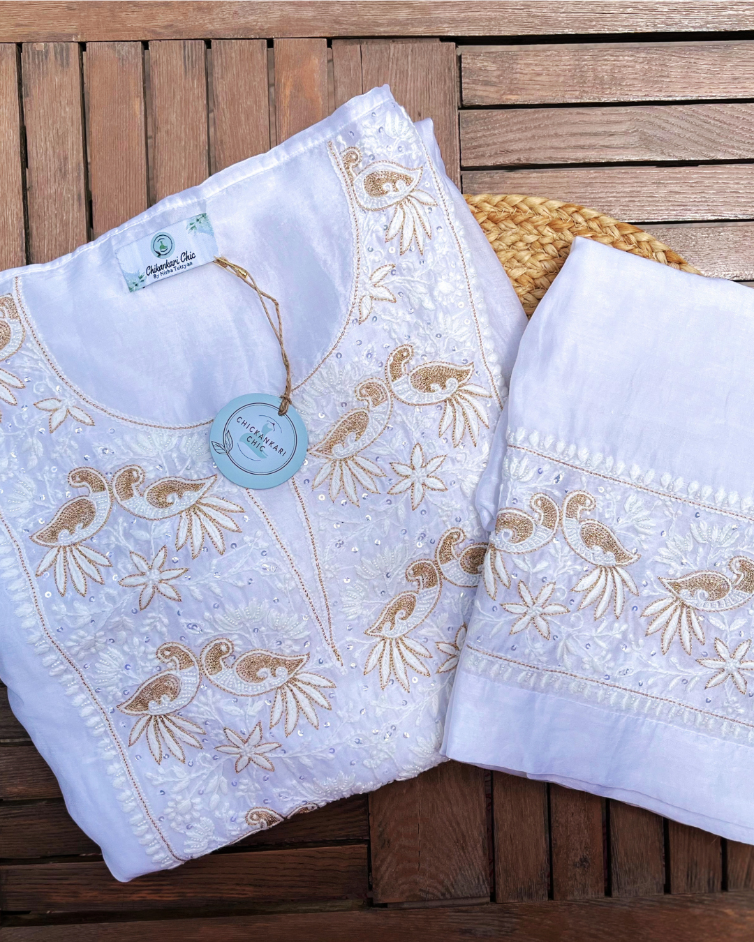 Italian Silk Chanderi Co-ord Set With Chikankari and Embellishment