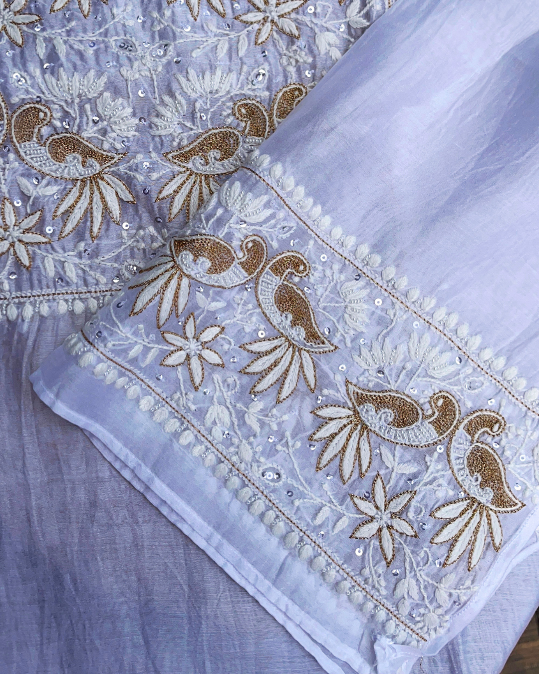 Italian Silk Chanderi Co-ord Set With Chikankari and Embellishment