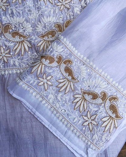 Italian Silk Chanderi Co-ord Set With Chikankari and Embellishment
