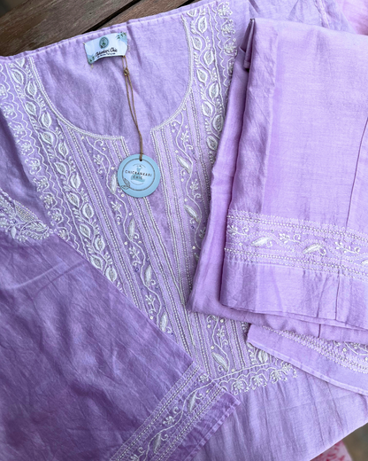 Pure Chanderi Thread And Pearl Work Co-ord Set