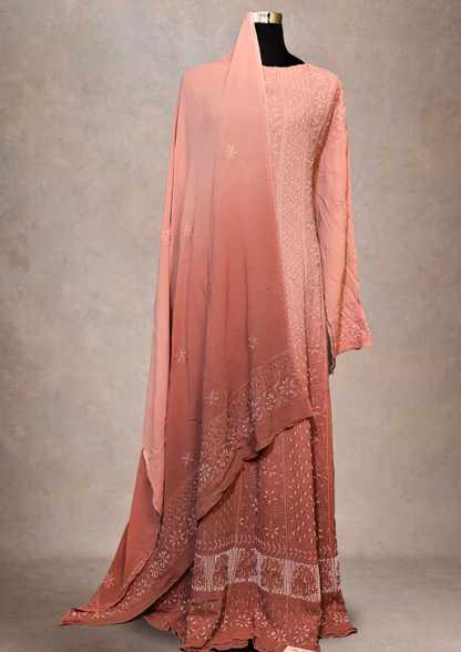 Ombré Pure Viscose Georgette Anarkali Dress With Thread And Pearl Work