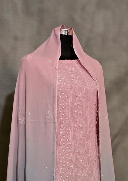 Ombré Pink Pure Viscose Georgette Anarkali Dress With Thread And Pearl Work