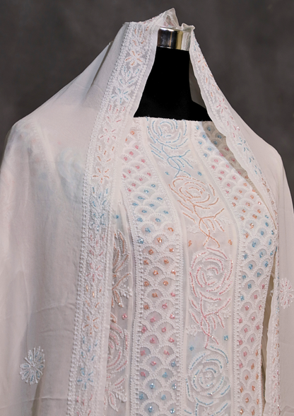 Pure Georgette Anarkali Dress With Thread And Assembled Work