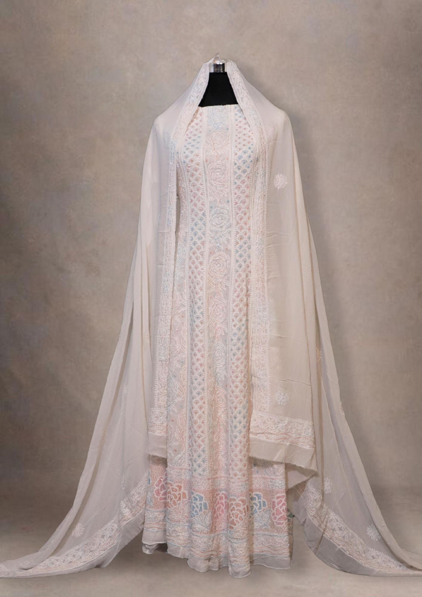 Pure Georgette Anarkali Dress With Thread And Assembled Work