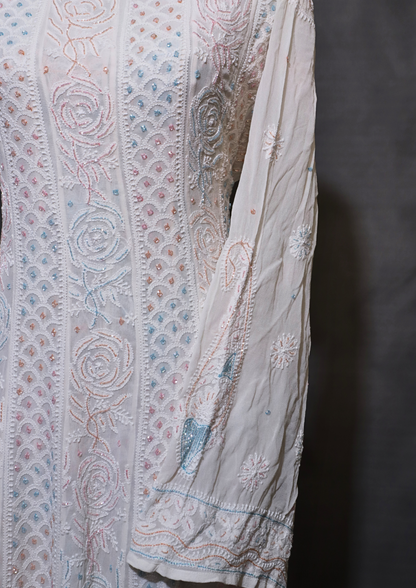 Pure Georgette Anarkali Dress With Thread And Assembled Work