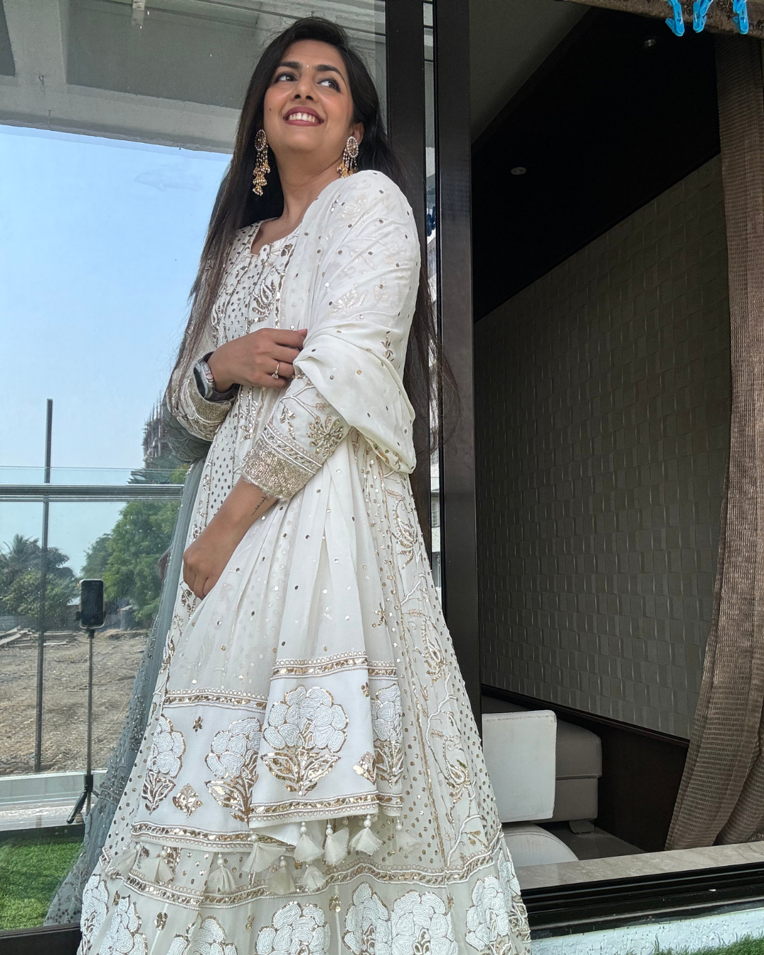 Pure Georgette Anarkali Dress With Pita And Pearl Work