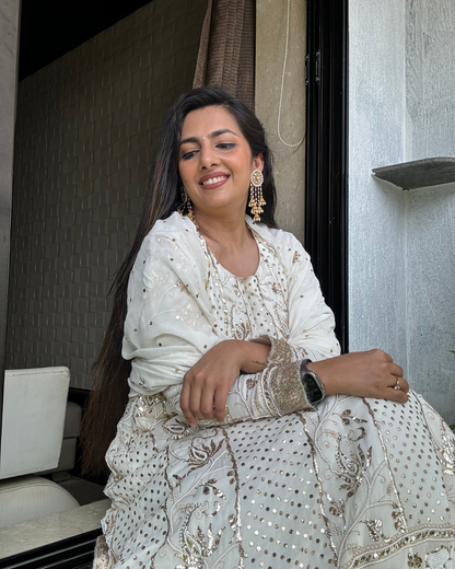 Pure Georgette Anarkali Dress With Pita And Pearl Work