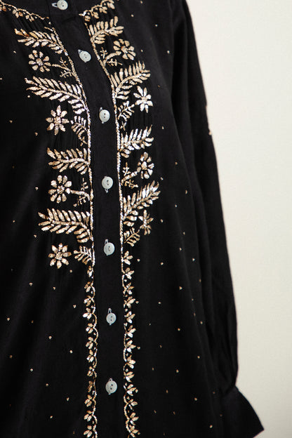 Black Co-ord Set In Pure Chanderi Silk With Mukaish Work