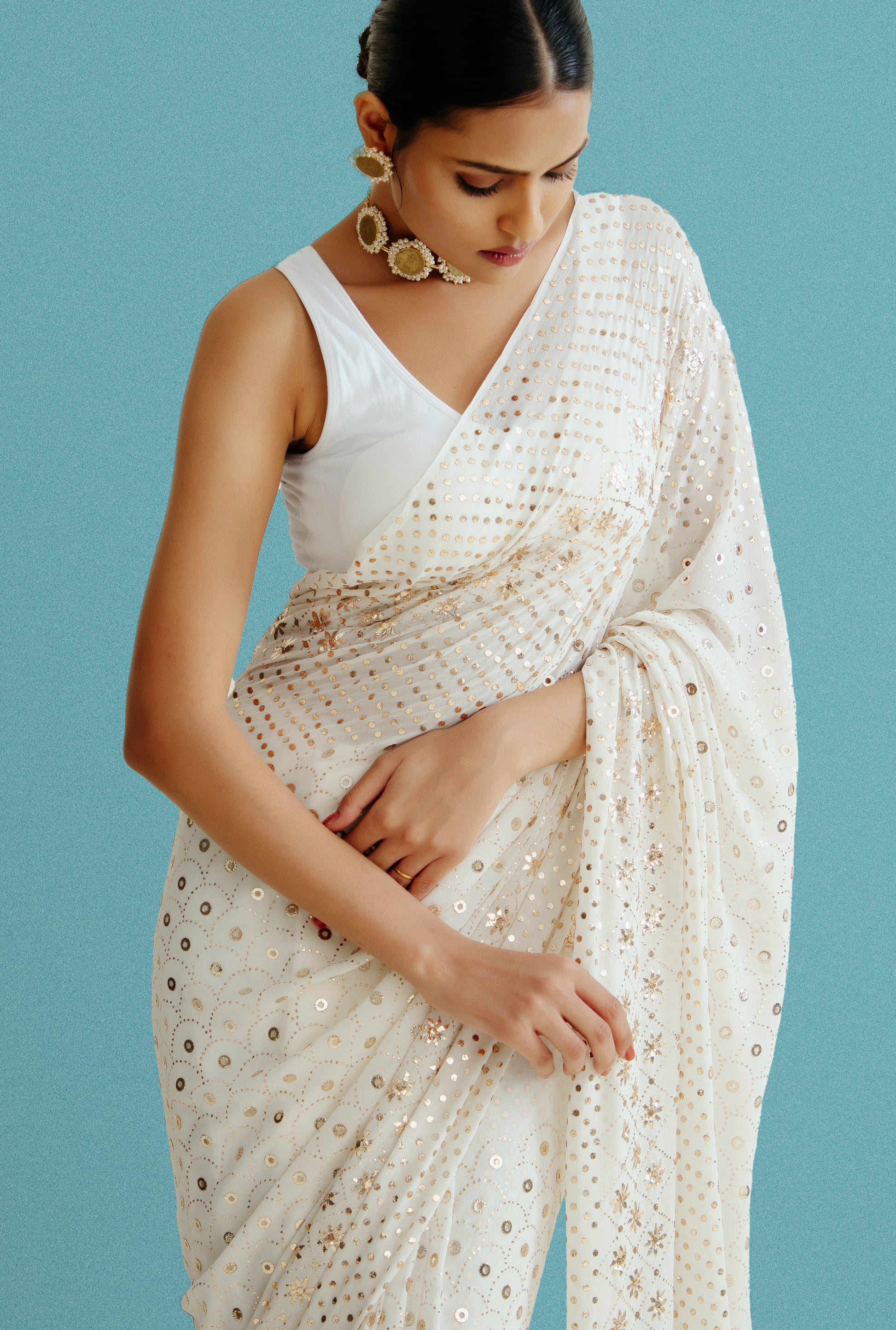 Dyeable Saree In Pure Georgette With Mukaish Work