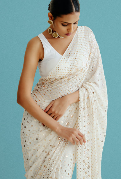 Dyeable Saree In Pure Georgette With Mukaish Work