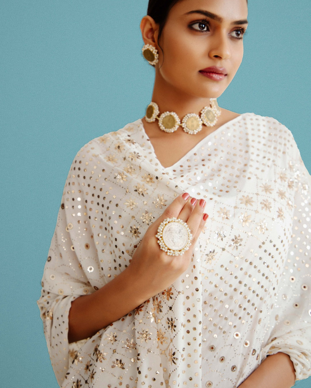 Dyeable Saree In Pure Georgette With Mukaish Work