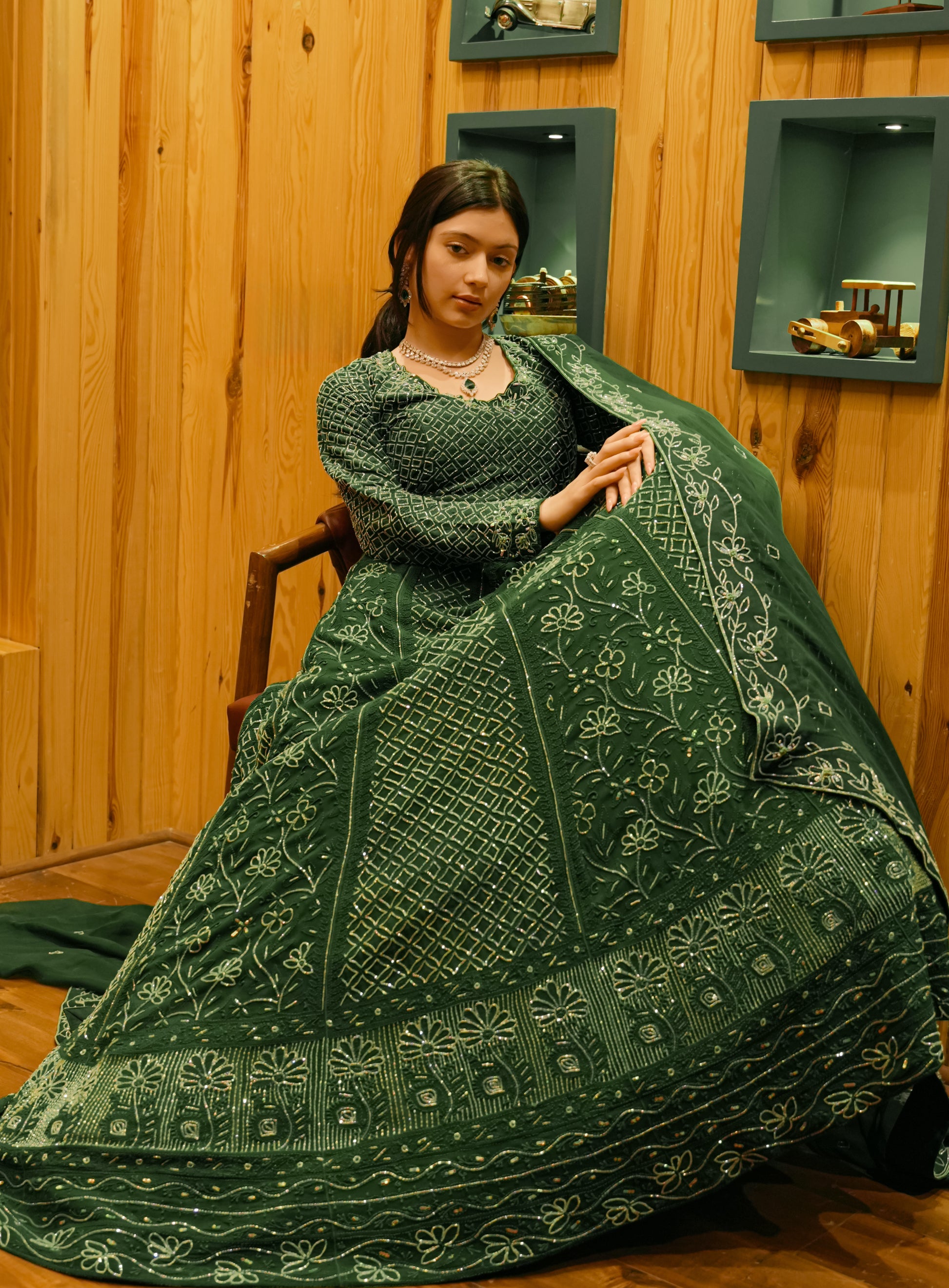 Green Lehenga In Pure Georgette