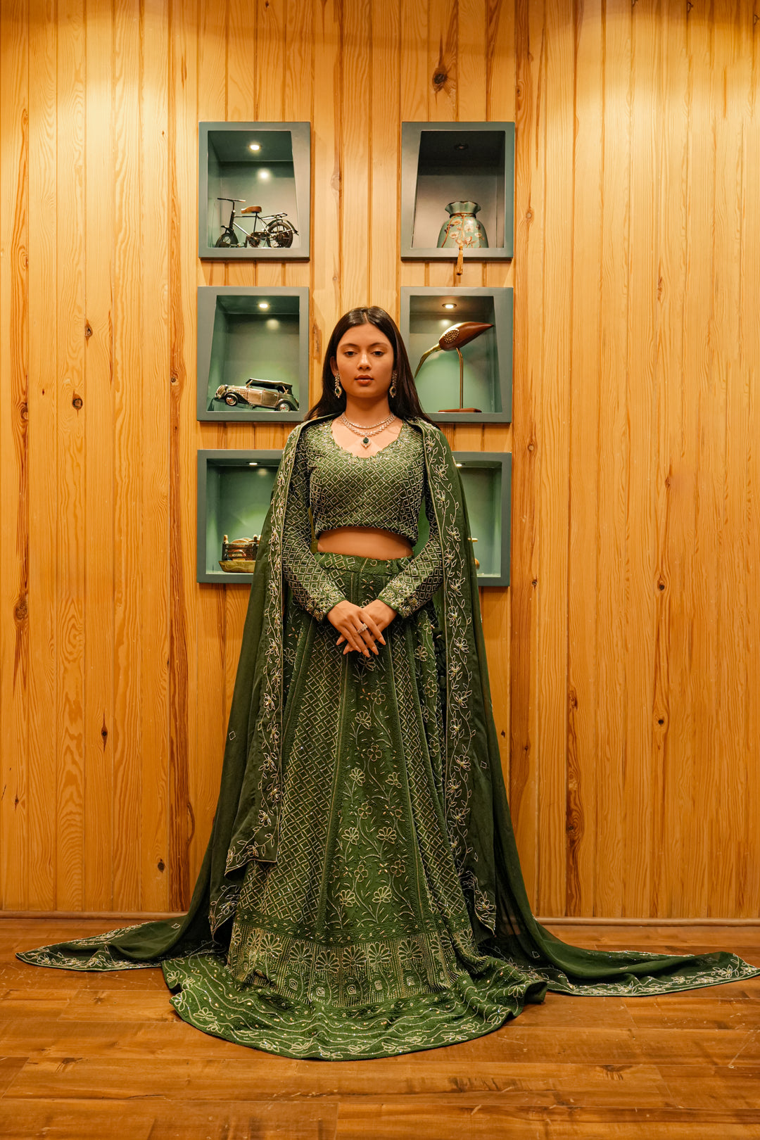 Green Lehenga In Pure Georgette