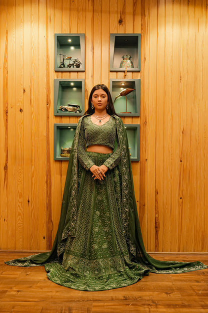 Green Lehenga In Pure Georgette