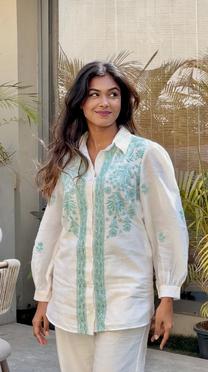 Pure Chanderi Co-ord Set With Thread And Mukaish Work