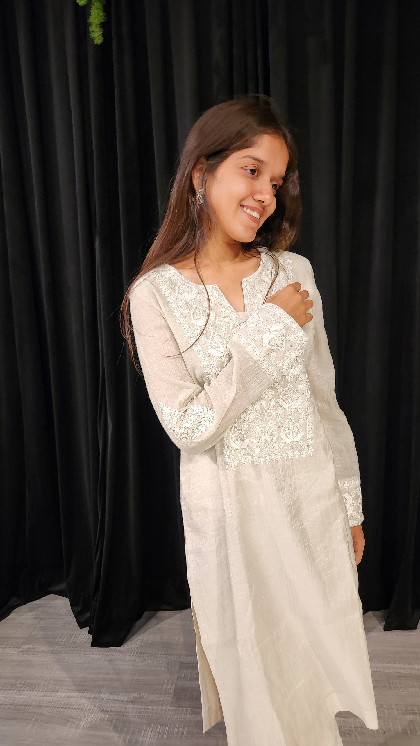 Pure Silver Tissue Co-ord Set With Pearl Sequence And Cutdana