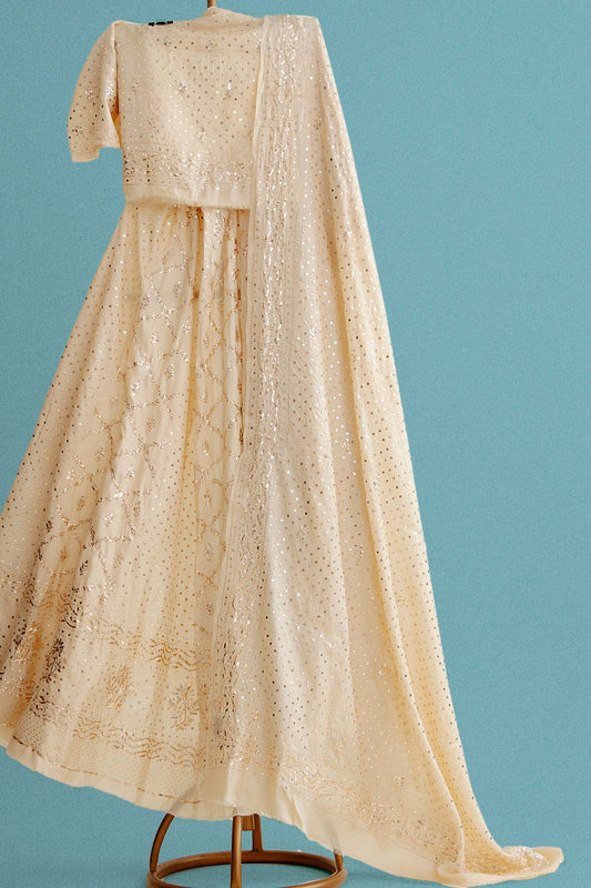 Iris Dyeable Lehenga Pure Tussar Silk Mukaish And Thread Work