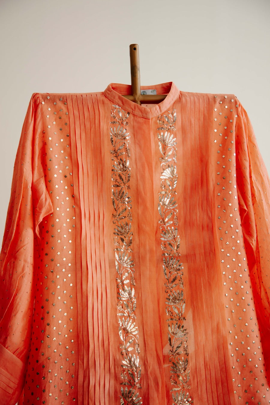 Orange Co-ord Set in Pure Chanderi Silk With Mukaish Work