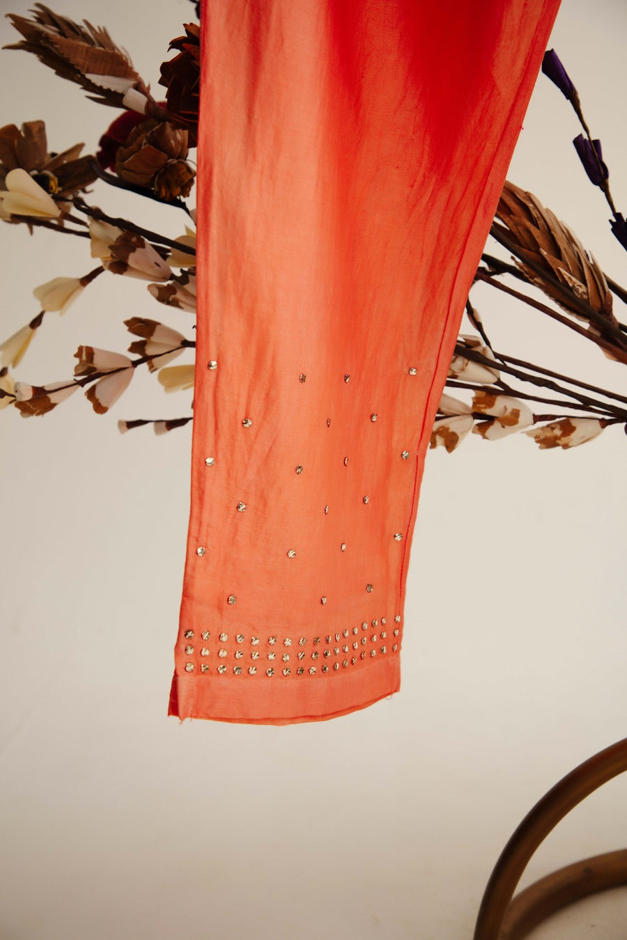 Orange Co-ord Set in Pure Chanderi Silk With Mukaish Work