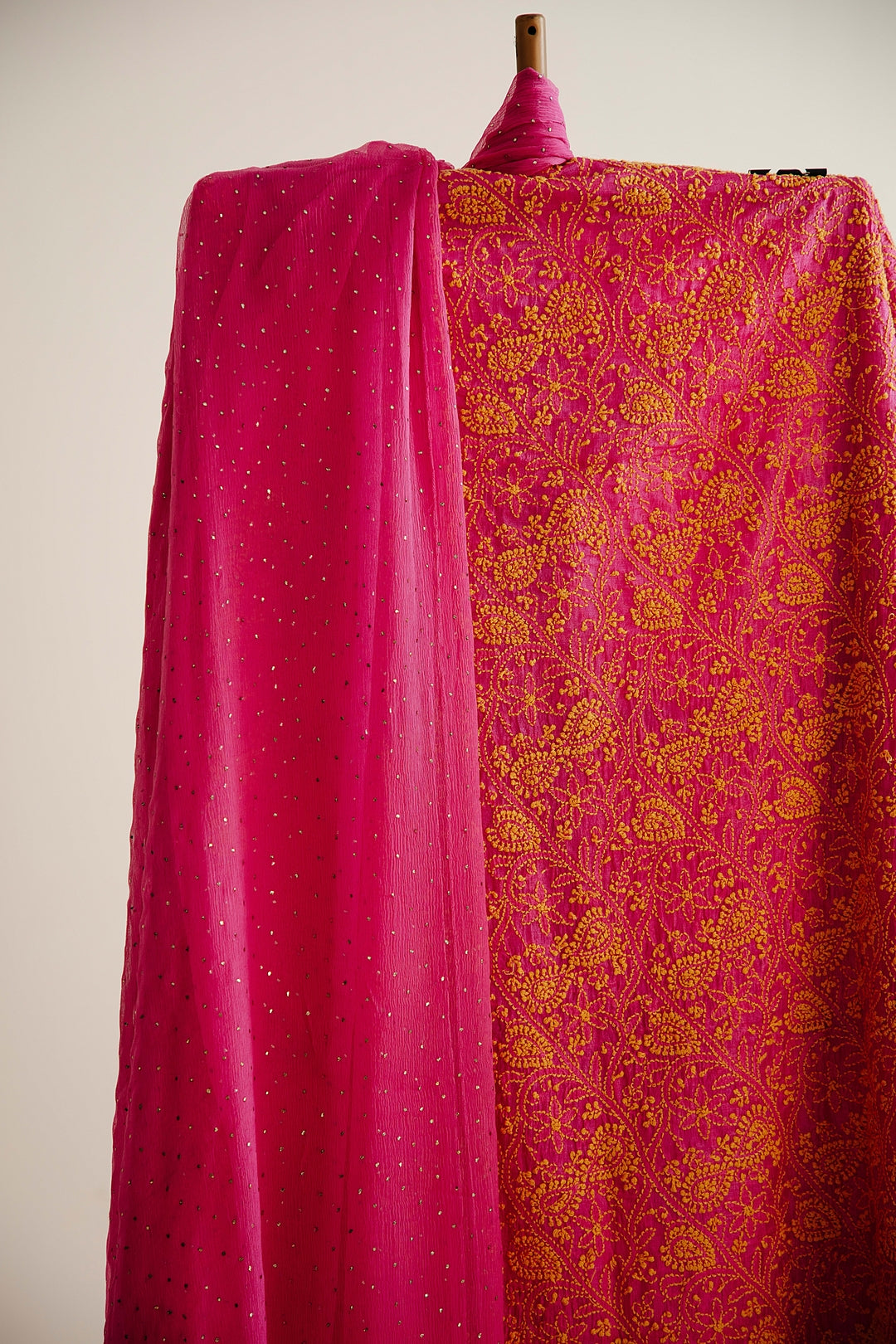 Pink Kurta 3 Piece Set In Pure Tussar Silk