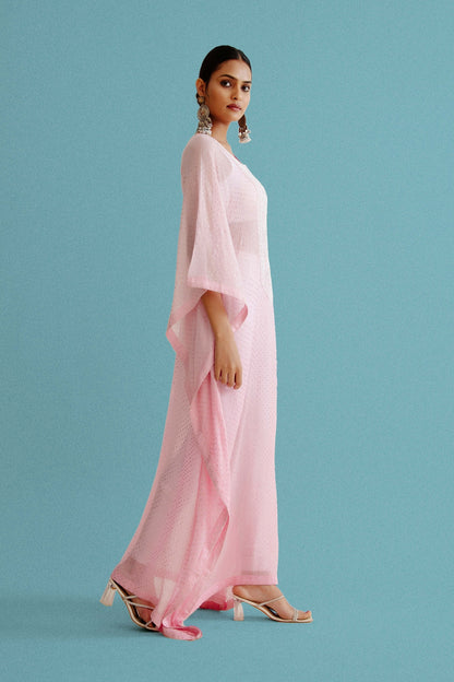 Pink Pure Georgette Kaftan With Chickankari And Mukaish Work