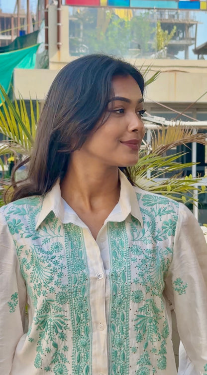 Pure Chanderi Co-ord Set with Thread And Mukaish Work