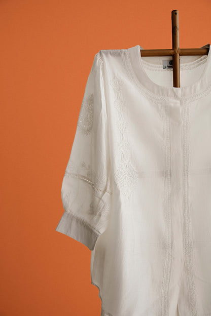 Pure Chanderi Silk Co-ord Set Cutdana With Thread Work