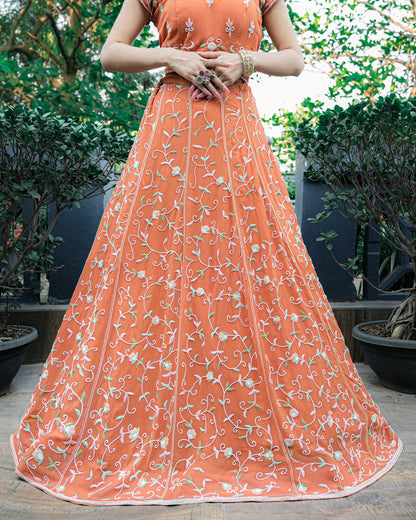 Pure Georgette Lehenga Set With Multi Thread Work