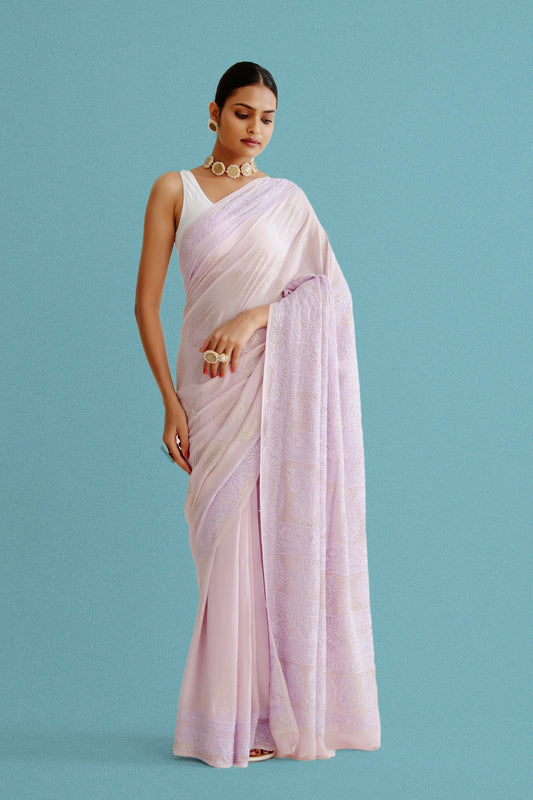 Pure Georgette Saree With Mukaish And Thread Work