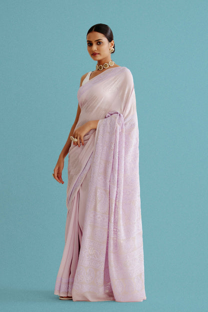 Pure Georgette Saree With Mukaish And Thread Work