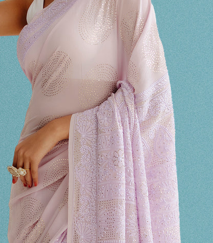 Pure Georgette Saree With Mukaish And Thread Work