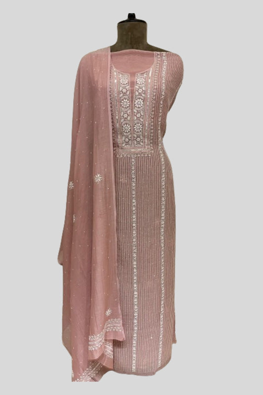 Pure Mul Chanderi Unstitched Kurta Set