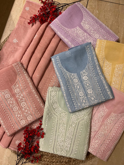 Pure Mul Chanderi Unstitched Kurta Set