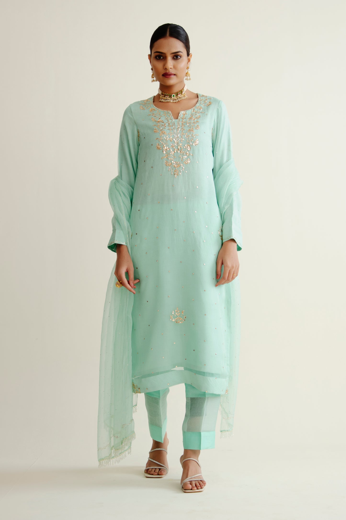 Pure Organza In Mukaish Work (Dyeable)