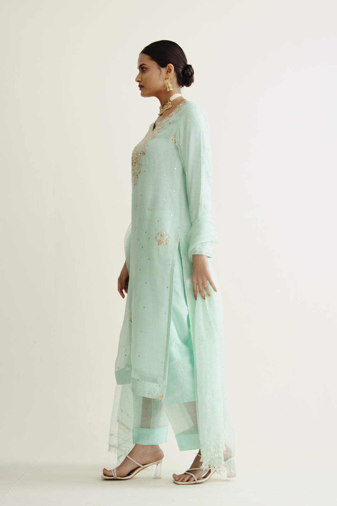 Pure Organza In Mukaish Work (Dyeable)