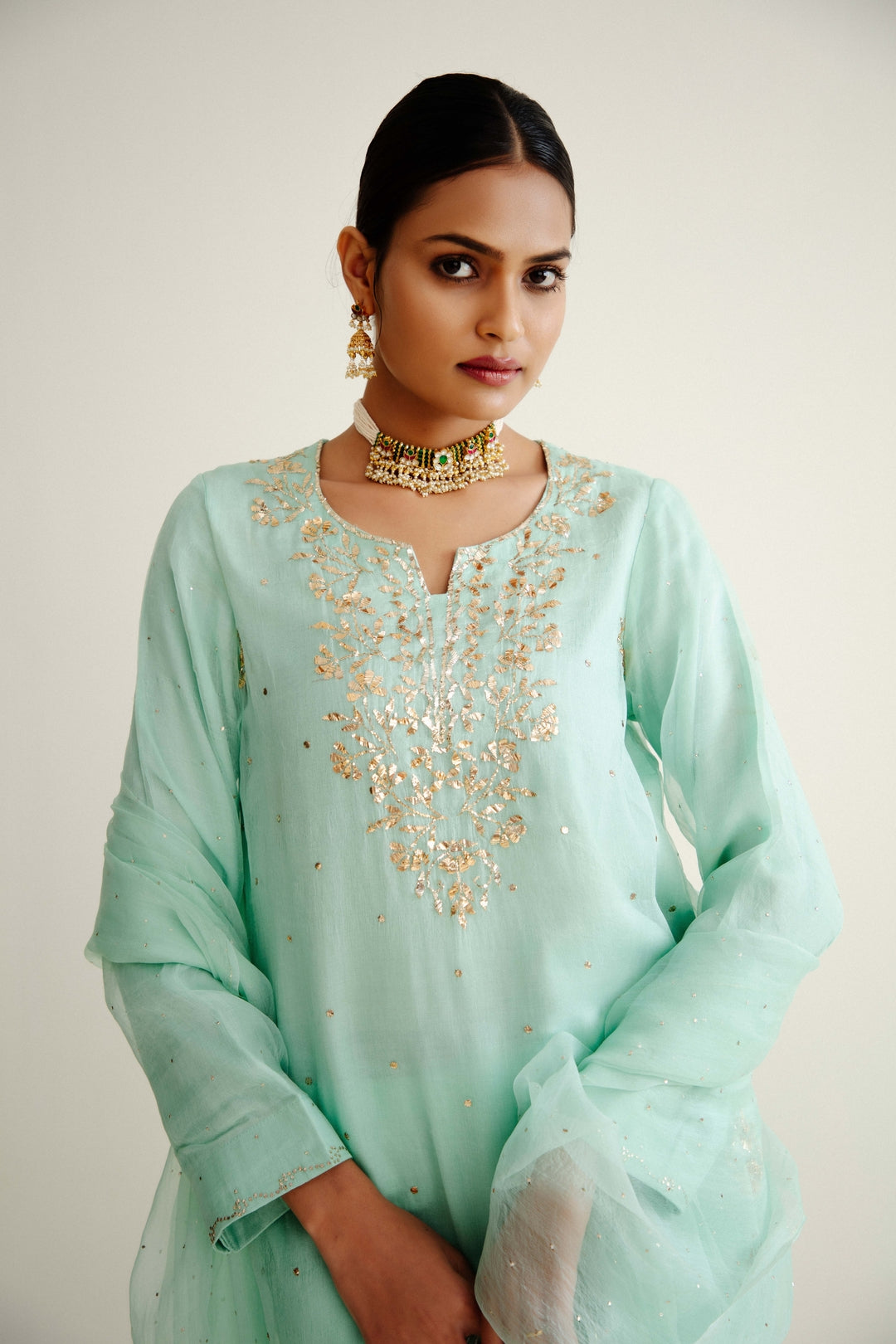 Pure Organza In Mukaish Work (Dyeable)