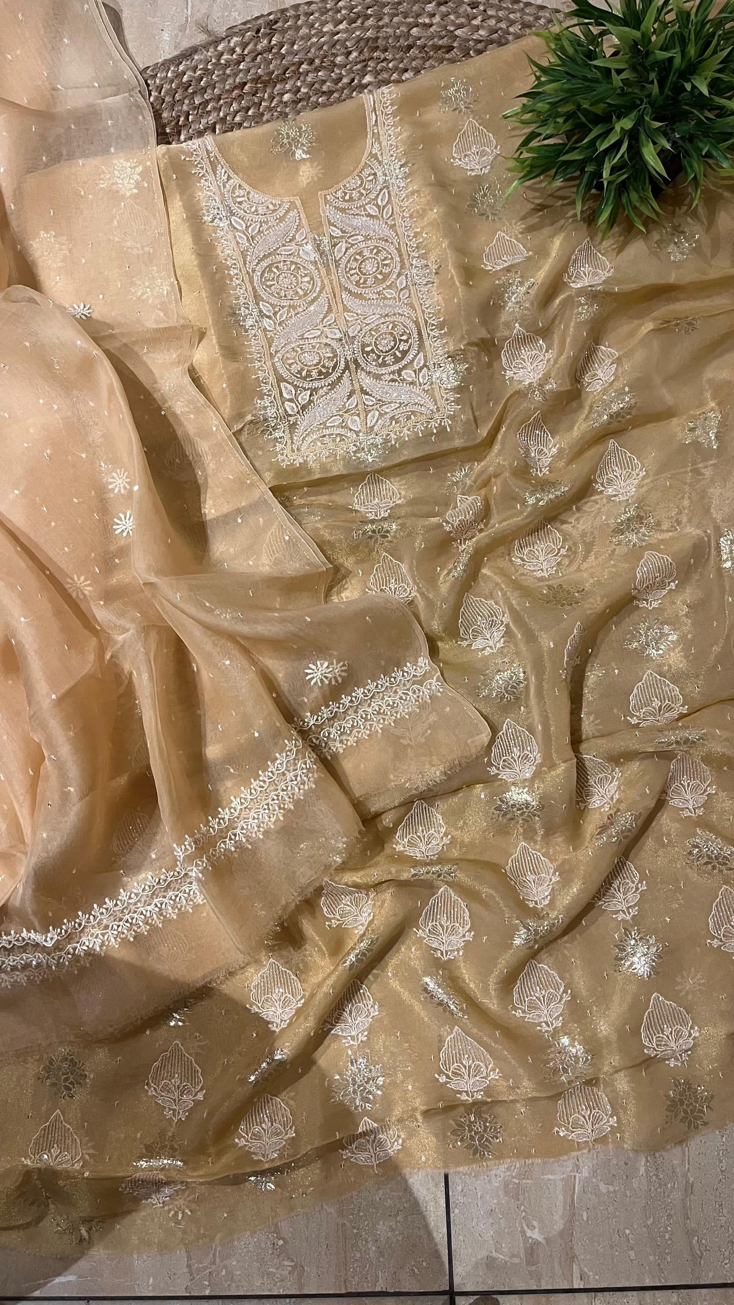 Pure Shimmer Organza Unstitched Kurta And Dupatta Set