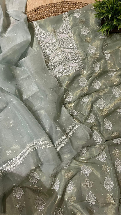 Pure Shimmer Organza Unstitched Kurta And Dupatta Set