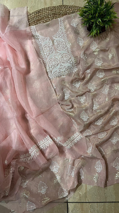 Pure Shimmer Organza Unstitched Kurta And Dupatta Set