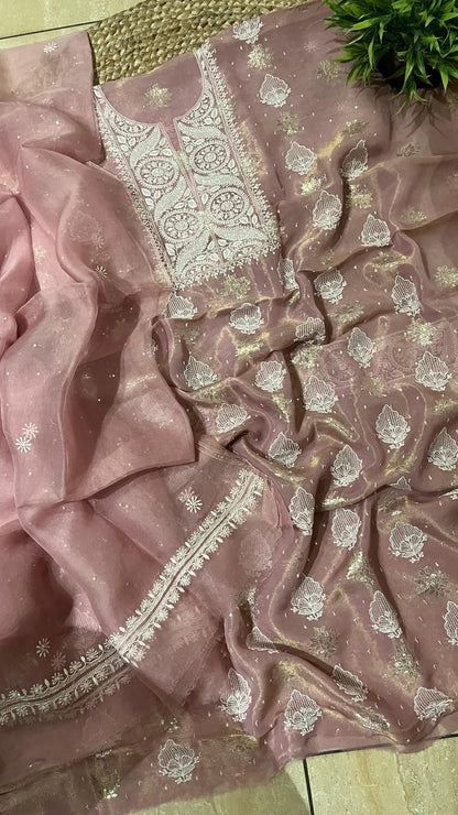 Pure Shimmer Organza Unstitched Kurta And Dupatta Set