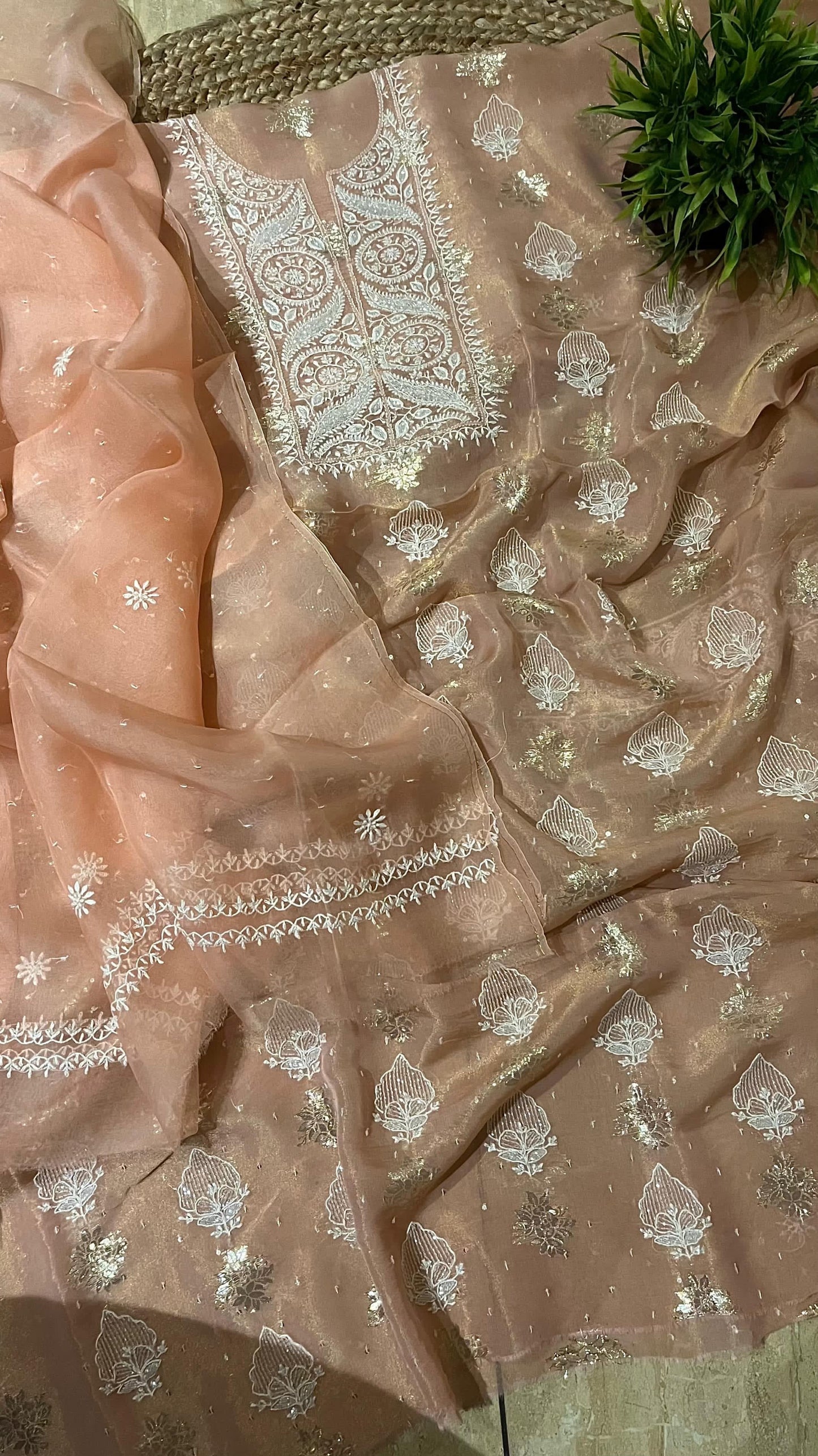 Pure Shimmer Organza Unstitched Kurta And Dupatta Set