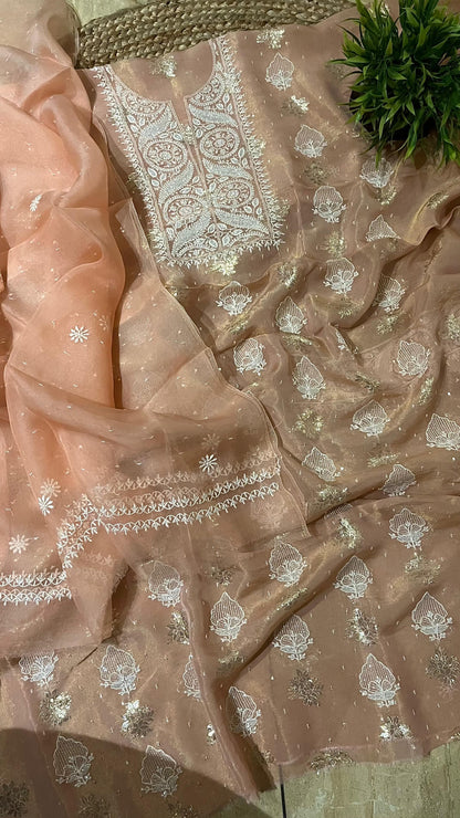 Pure Shimmer Organza Unstitched Kurta And Dupatta Set