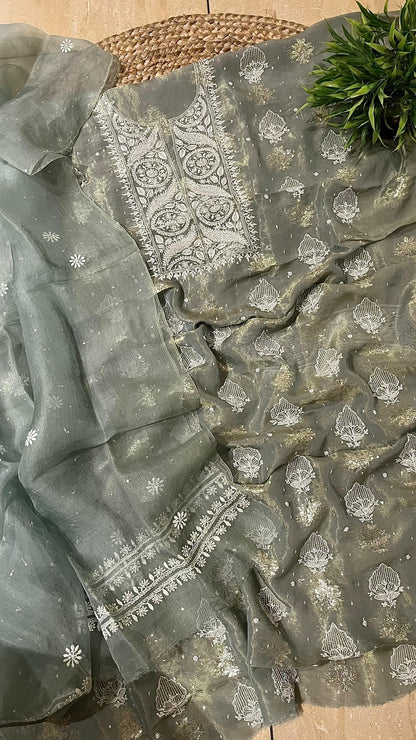 Pure Shimmer Organza Unstitched Kurta And Dupatta Set